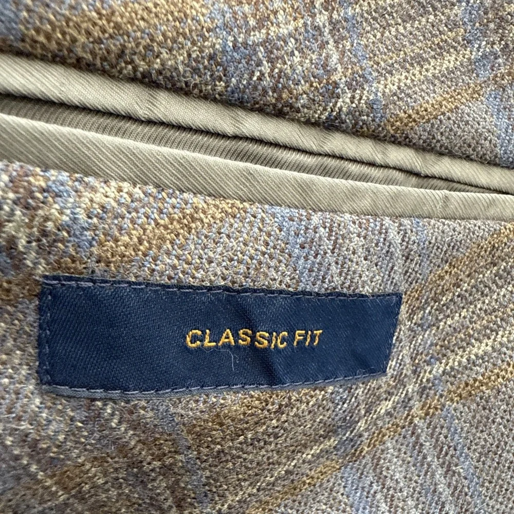 Mens 48R Stafford Sport Coat Suit Gray Plaid Wool Cotton Woven Classic Fit